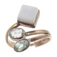 925 Sterling Silver Vintage Ring Blue Topaz  Gemstone Bypass Band Sz 8 RG34633