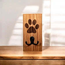 White Oak Wall Mount Dog Paw Leash Holder