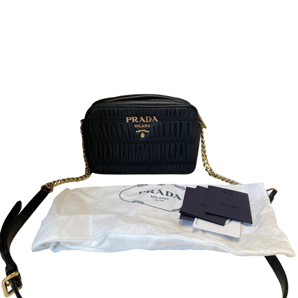 Prada Black Ruched Leather Camera Crossbody Shoulder Bag Pre-Owned 