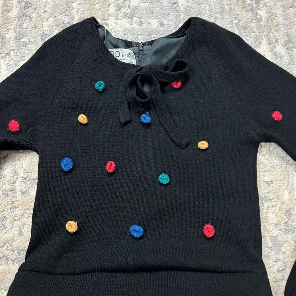 Vintage Ciao Ltd. Negro Lana Suéter Vestido Lunares Talla 12 Foto 4 de 4