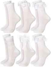 6 Pairs Women's Ruffle Ankle Socks Lace Frilly Cute Breathable Thin Cool