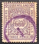 1892 Queensland Australia 3d Purple Railways Parcels stamp P12 No WMK Used