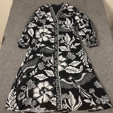 Christian Lacroix Black White Floral Parrot Button Down Maxi Dress Large Boho