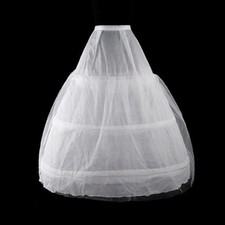 Womens 2 Layers Mesh 3 Hoops White Wedding Gridal Gown Dress Petticoat Elastic f