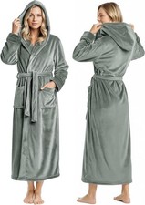 Women's Fleece Hooded Bathrobe Plush Long Spa Robe
