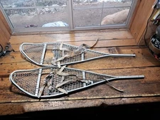 Vintage 46" Tall White Metal MILITARY SNOW SHOES Aluminum Pair Snowshoes Os 2
