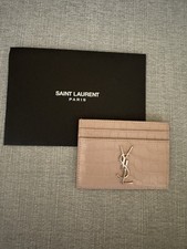 Authentic Saint Laurent Cassandra Blush Croc Embossed Leather Card Holder W/SHW