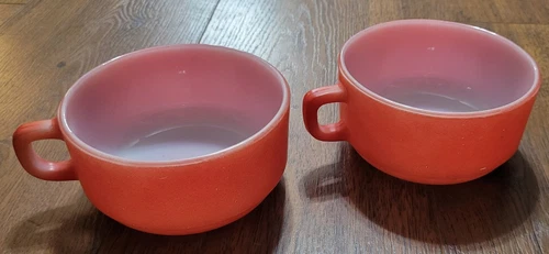 Set Of 2 Anchor Hocking Fire King Red Soup Mugs D Handle Vintage