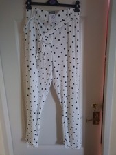 PRIMARK Women's White Polka Dot Trousers Size 18 Paperbag Waist Tie Summer New