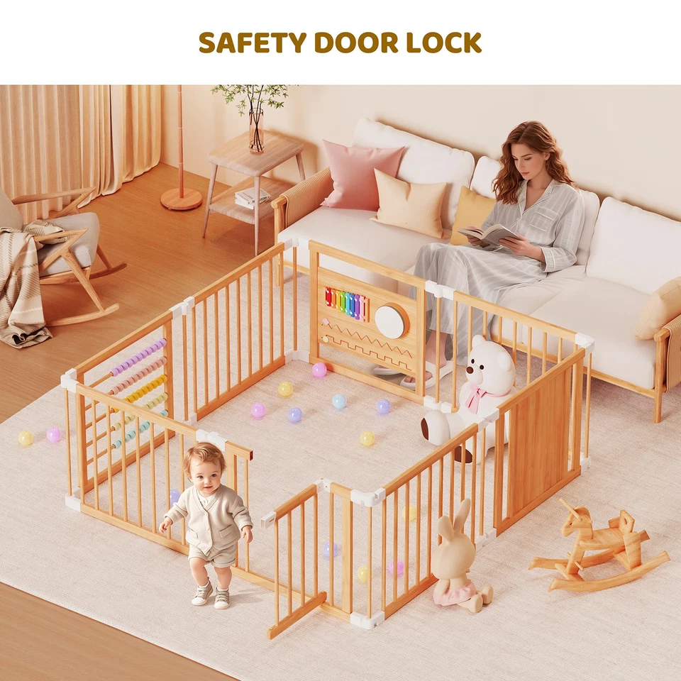 NAIZEA Plegable Madera Parque Infantil Centro de Actividades CercaÁrea de Juego63x63x24" Foto 4 de 4