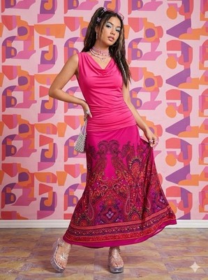 Cache Women s Y2K Ruched Jersey Maxi Dress Sz 2 Pink Small 90s Vintage Prom
