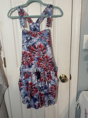 No Boundaries Juniors Red White Blue Firework Overall Shorts Forth of July XXL 