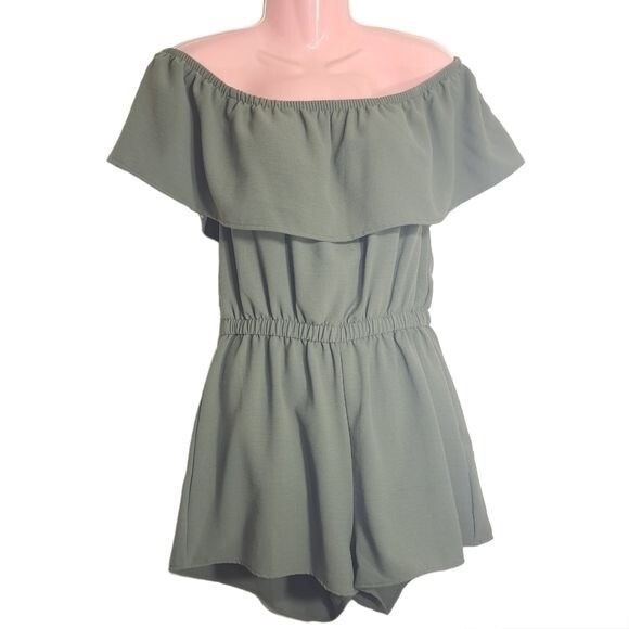 Haute Monde Women's Romper Olive Green Off The Shoulder Size Medium