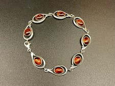 VTG Sterling Silver Bracelet Baltic Amber Ova...