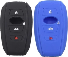 2Pcs Silicone 4 Buttons Smart Key Fob Skin Cover Case Protector -black blue