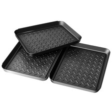 Flowerting Boot Mat Tray for Floor Protection,3 Pack Black Shoe Tray,Boot Drying