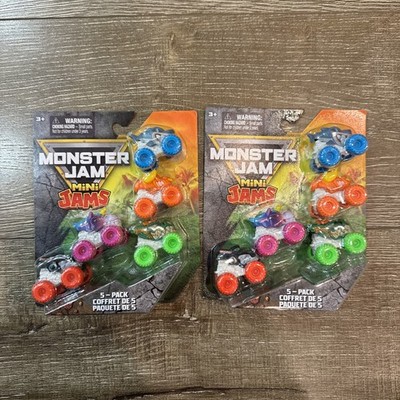 2 Monster Jam Mini Jams 5-Pack Sparkle Smash Dragon ETL Megalodon & Grave Digger