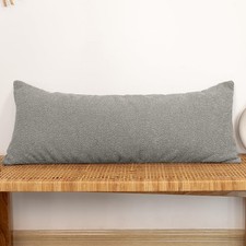 14x36 inch Boucle Lumbar Pillow Cover, Light Gray Woven Texture Neutral Long ...