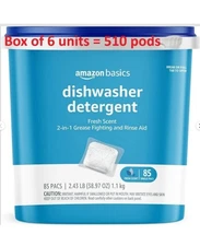*Lot of 6* Amazon Basics Dishwasher Detergent Pacs Fresh Scent, 510 Pods Total