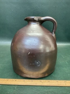 Antique Redware Pottery Beehive Glazed Jug 7-1/2" Tall - Image 1 of 4