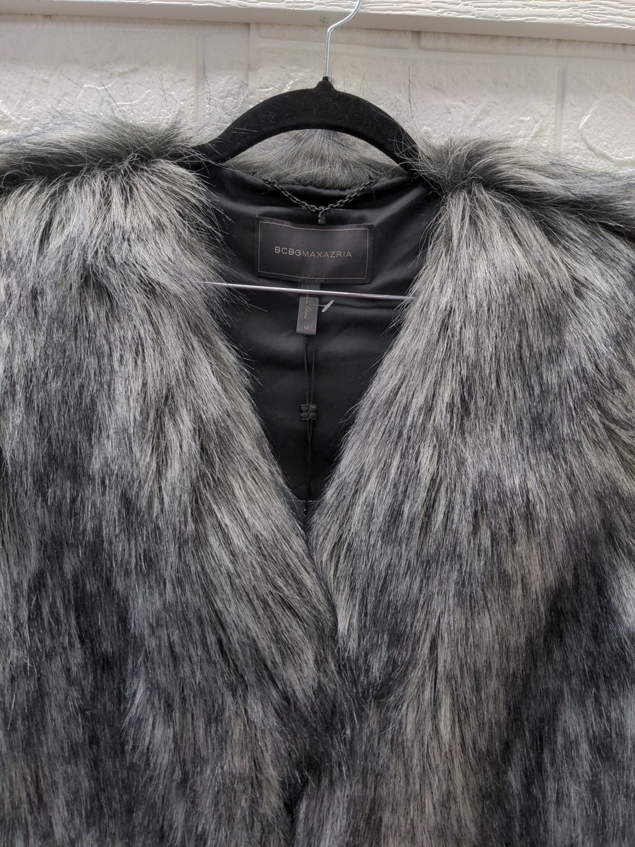 BCBG MAXAZRIA ラクーン　ファーベスト　グレー　Mサイズ New BCBGMAXAZRIA Mackenzie Faux Fur Vest Sz M | eBay