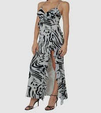 Guess Women Gray Lydie Spaghetti-Strap Zebra Print Long Dress Size M