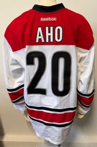 2016-17 Sebastian Aho Game Worn + Signed Carolina Hurricanes Set 3 NHL Jersey
