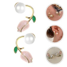 Reusable Tulip Faux Pearl Ear Studs for Women Flower Earrings 2Pairs