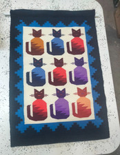 RARE Handmade Woven Wool Cat Pattern Wall Hanging Rug Mat Chile