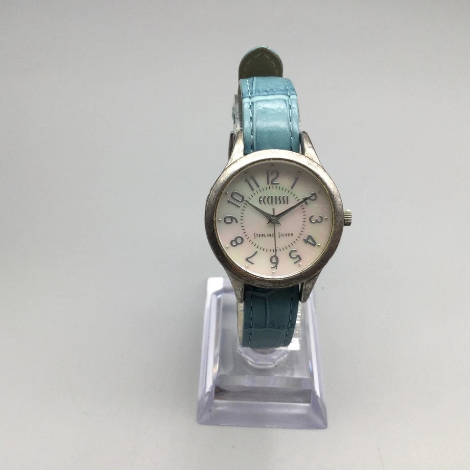 Женские часы Ecclissi 29 мм чистое серебро перламутровый синий ремешок новый аккумулятор - Изображение 2 из 4