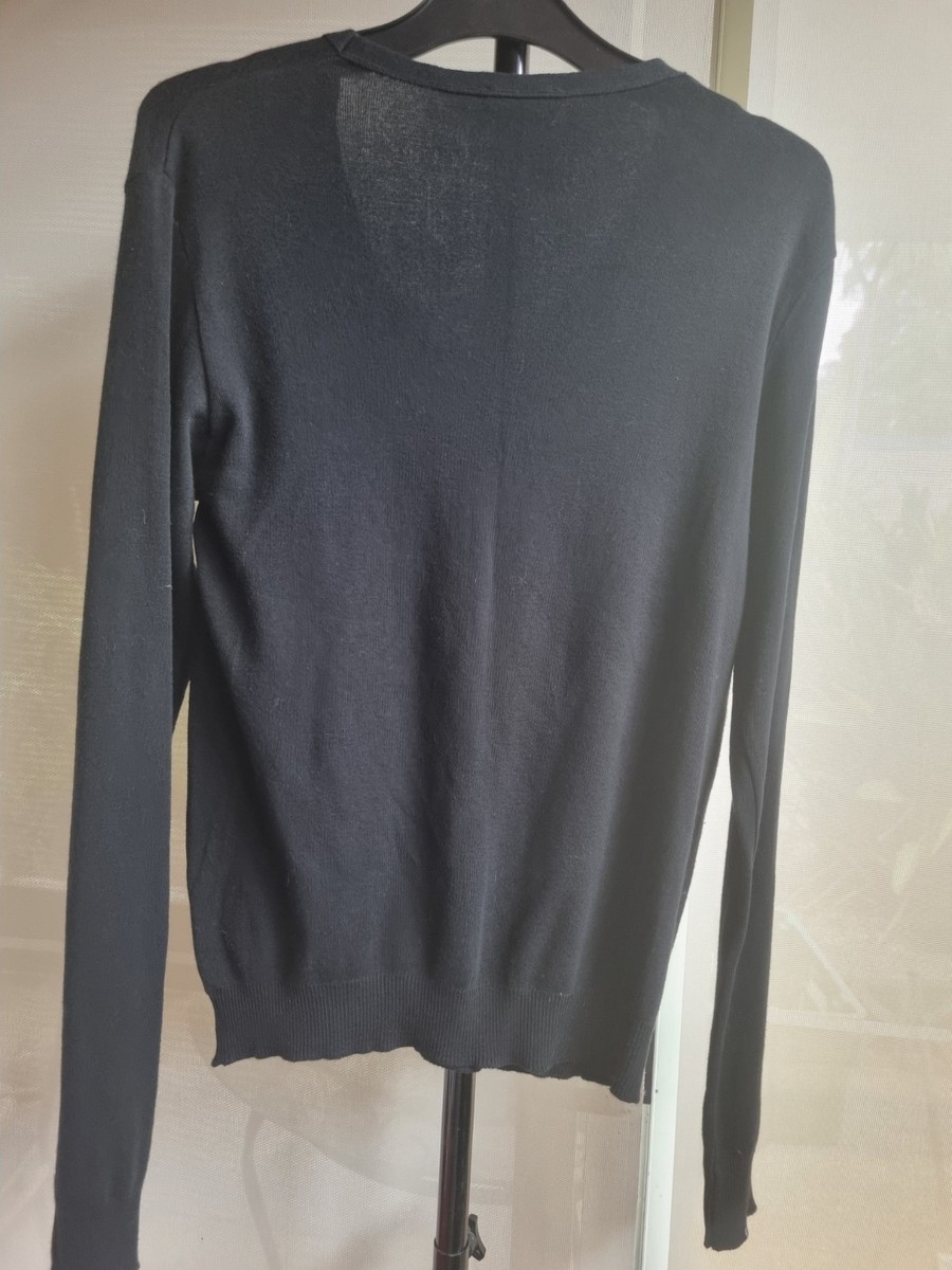 AGNES B PARIS 100%COTTON KNITTED BLACK V-NECK JUMPER S 3 MADE IN