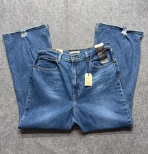 Levis 70s High Flare Jeans Womens 33 Blue High Rise Slim Distressed Stretch