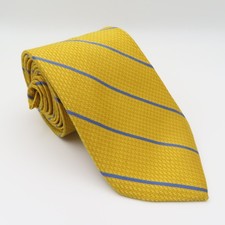 Brooks Brothers Tie Silk Yellow Blue Striped Woven 3.25" Wide 60" Long