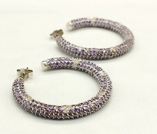 Boucles D'Oreilles Bijou Femme Argent 925 Pavè Zircons Cercle Pendentif Made En