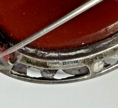 Vintage European Sterling Oval Bezel Set Cabochon Filigree Carnelian Brooch S&CE - Picture 9 of 10