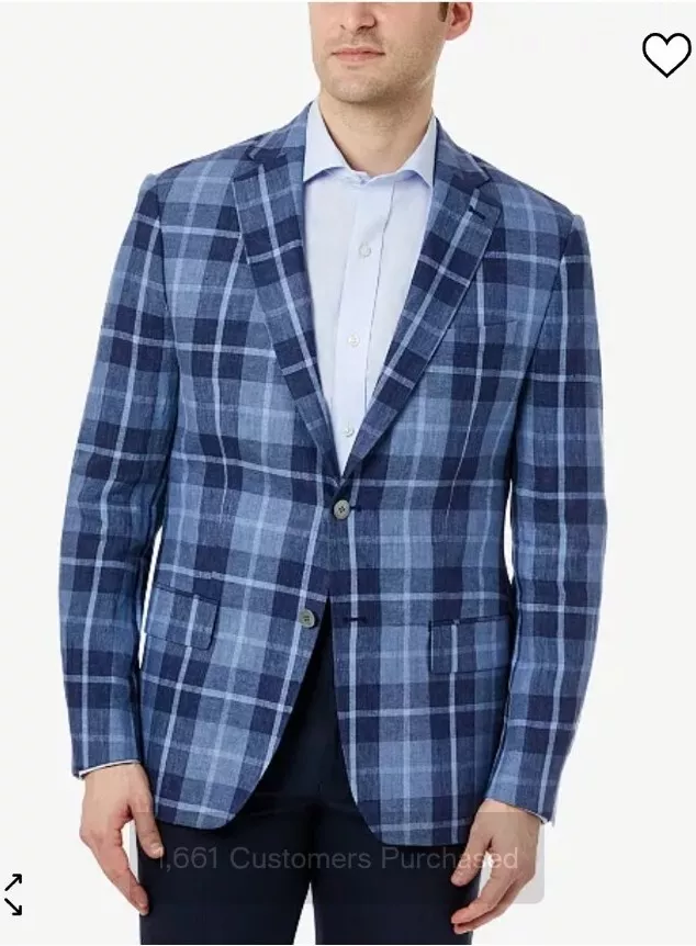 46R Ralph Lauren slub LINEN madras plaid Tweed Blazer Sport Coat Jacket NEW