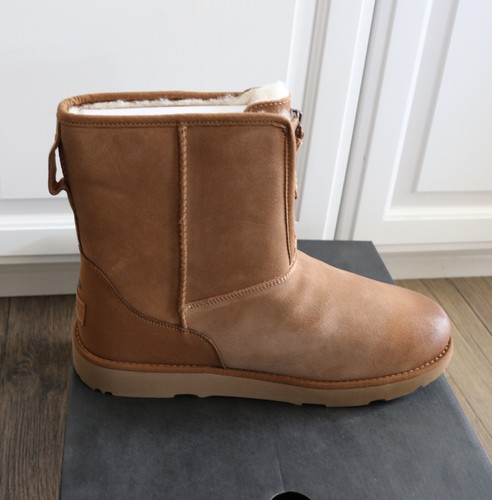 UGG MEN CLASSIC SHORT FRONT ZIP Water Proof Boot CHESTNUT SUEDE New & Box - Picture 10 of 12