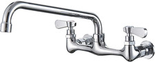 Polished Chrome Wall-Mounted Kitchen Faucet with Adjustable Centers and Swivel S