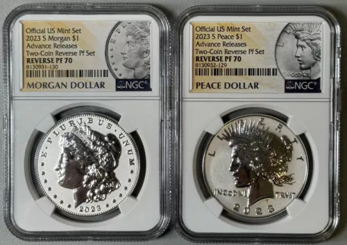 2023-S MORGAN & PEACE DOLLAR TWO COIN REVERSE PROOF NGC PR70 ADVANCE RELEASES