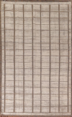 All-Over Checkered Moroccan Oriental Area Rug 8x12 Ivory Wool Handmade Carpet