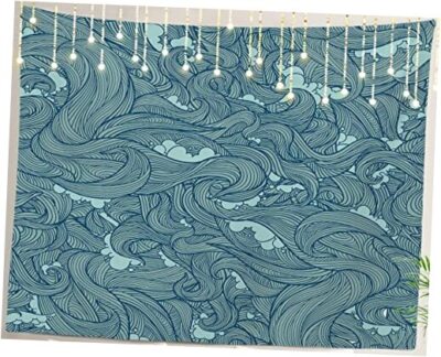  Japanese Tapestry, Japanese 59.1L'' x 82.7W'' Ocean Waves Corrugated Blue