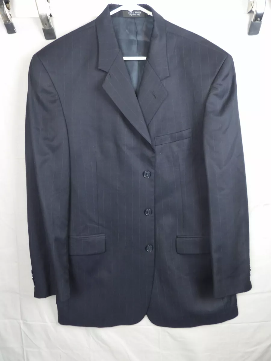 Andrew Fezza Blazer Mens 43L Super 120 s Wool Silk Blend Blue