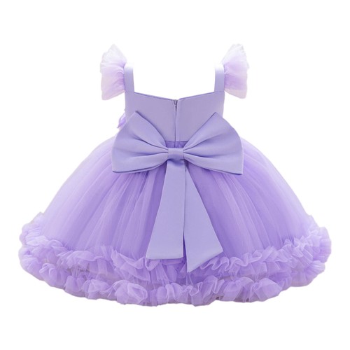 Girl Fly Sleeve Sparkly Sequins Fake Flower Bowknot Decorated Tutu Mesh UK - Picture 5 of 77
