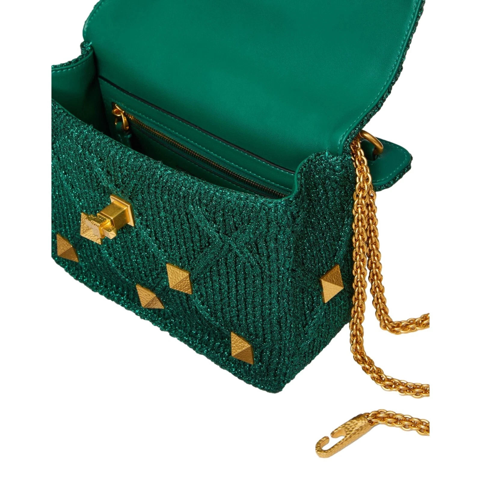 Borsa a tracolla media Valentino Garavani borchia romana lurex verde metallizzato NUOVA