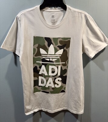 Mens Adidas Camo Logo T Shirt, Size Nice Tee Short Sleeve White  Camo