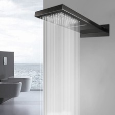 22" Black Rainfall Spout Shower Head Rectangle Wall Mounted Brass Mixer Tap
