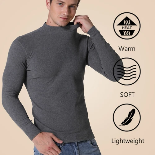 Men Long Sleeve Thermal Tops Pullover Underwear Tees Double-side Fleece T-Shirt - Picture 5 of 15