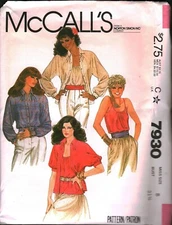 7930 Vintage McCalls SEWING Pattern Misses 1980s Camisole Blouse Shirt UNCUT FF