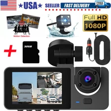 Car Dash Cam 3-Camera 1080P Front/Rear/Inside Video Recorder /Free 32GB SD Card
