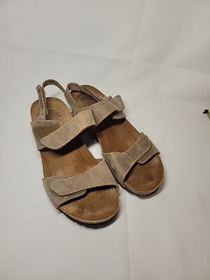 Sabatini Wedge Heel Sandals Leather Tan Brown Hook Loop Open Toe Womens 41/10